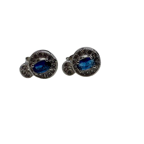 Stauer Angel Eyes Set Necklace & Earrings Stud Silver Tone Blue Vintage Style - Picture 9 of 16